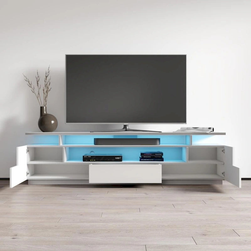 Meuble TV moderne laqué avec lumières LED 16 couleurs Gris foncé