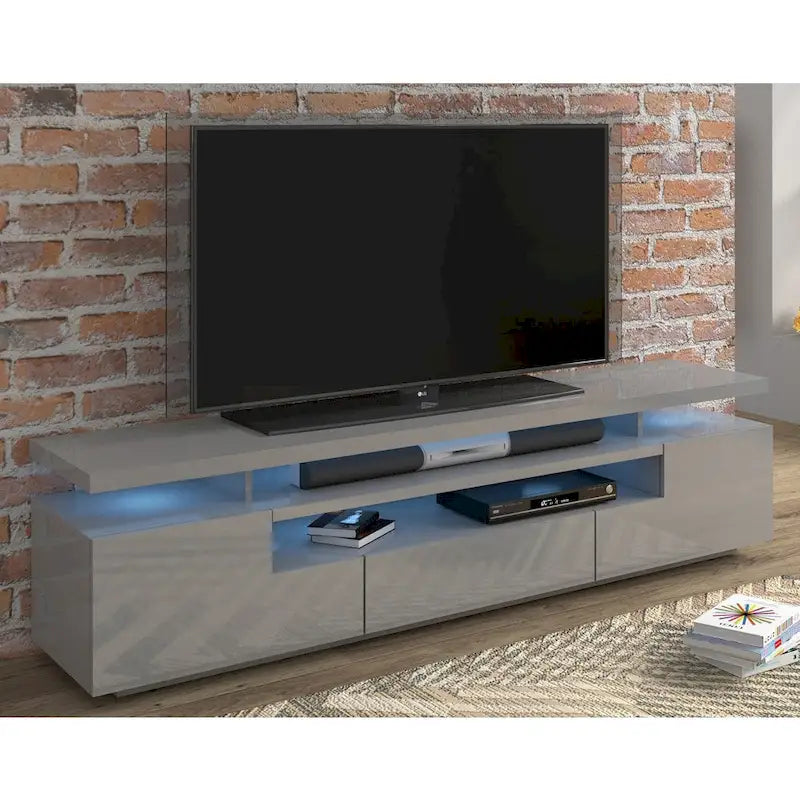 Meuble TV moderne laqué avec lumières LED 16 couleurs Gris foncé