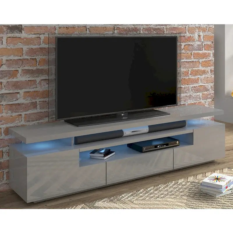 Meuble TV moderne laqué avec lumières LED 16 couleurs Gris foncé