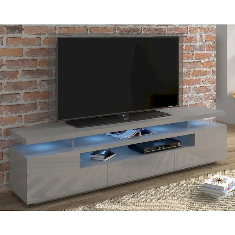 Meuble TV moderne laqué avec lumières LED 16 couleurs Gris foncé