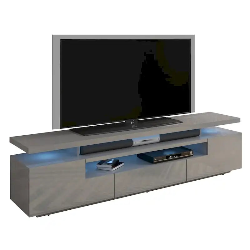 Meuble TV moderne laqué avec lumières LED 16 couleurs Gris foncé