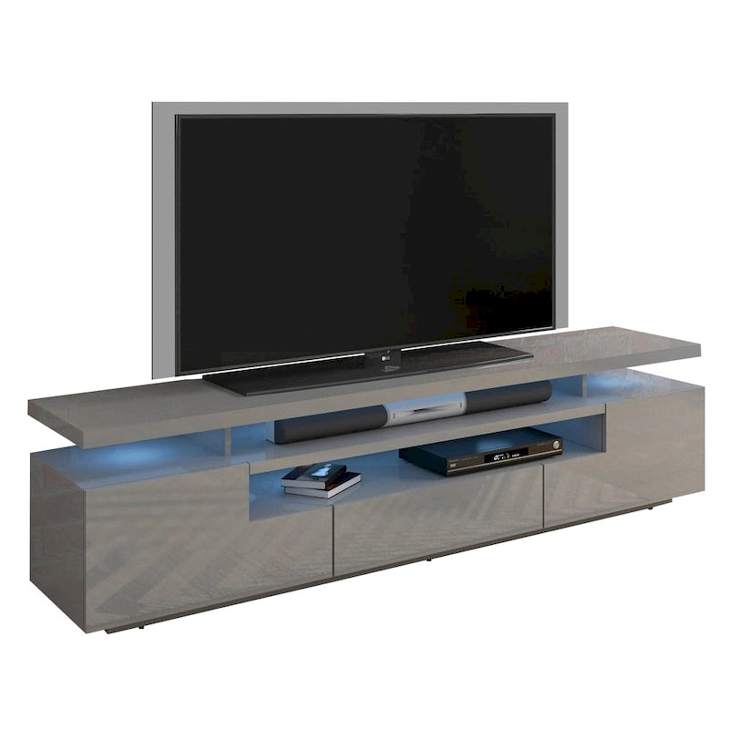 Meuble TV moderne laqué avec lumières LED 16 couleurs Gris foncé