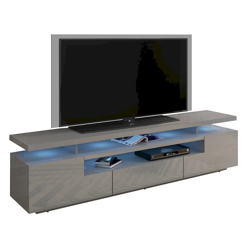 Meuble TV moderne laqué avec lumières LED 16 couleurs Gris foncé