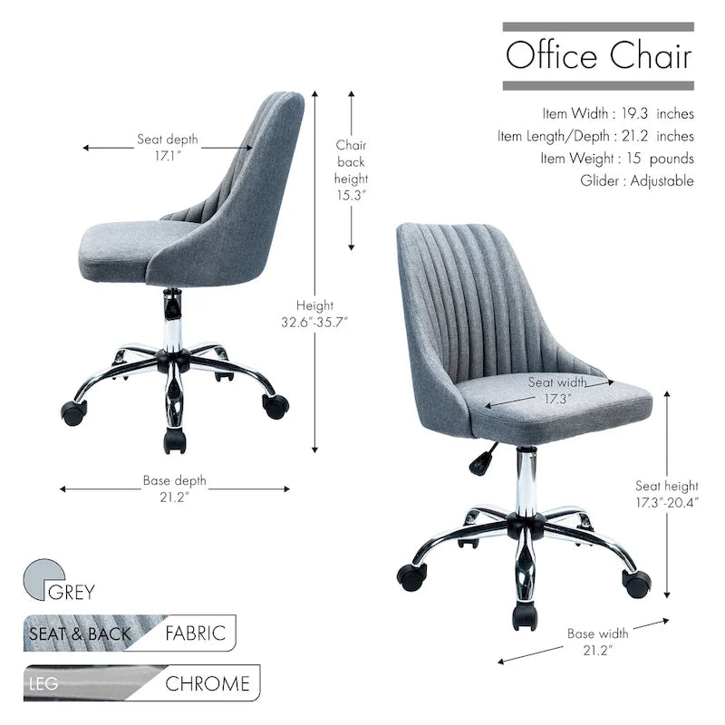 Chaise de bureau pivotante ergonomique en tissu avec piètement chromé gris