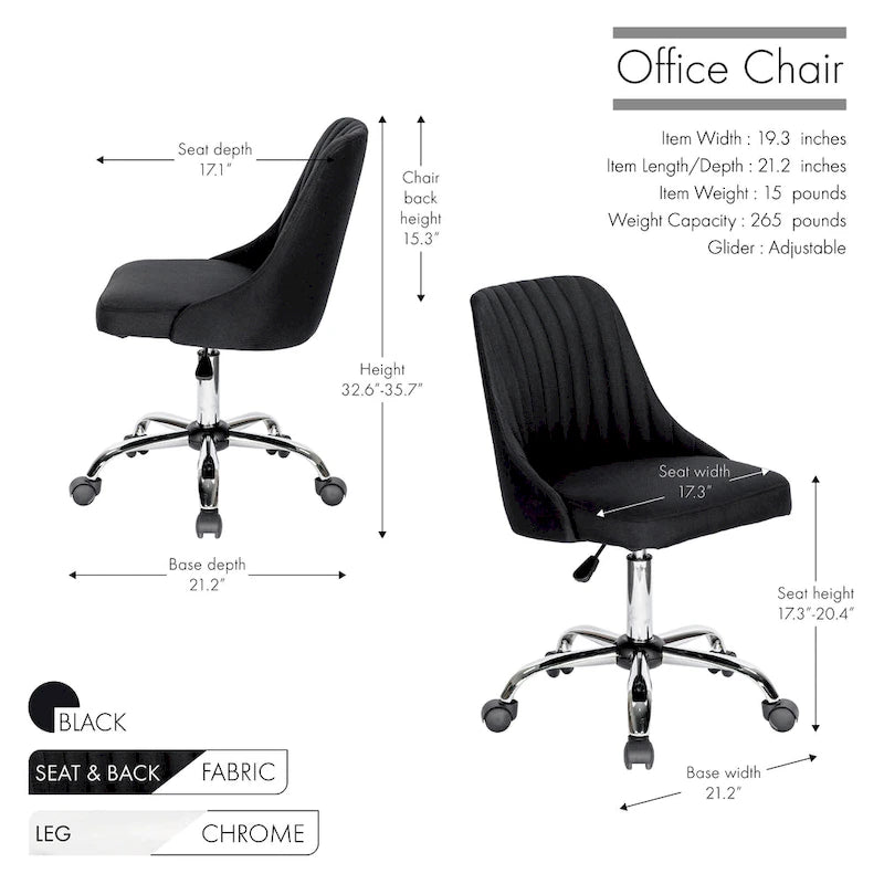 Chaise de bureau pivotante ergonomique en tissu avec piètement chromé gris