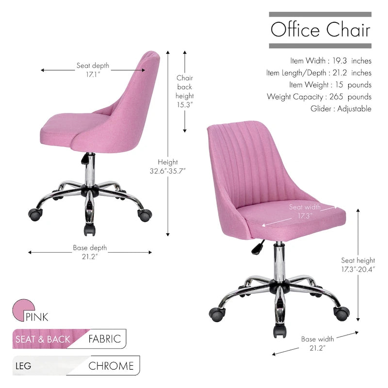 Chaise de bureau pivotante ergonomique en tissu avec piètement chromé gris