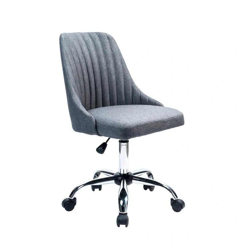Chaise de bureau pivotante ergonomique en tissu avec piètement chromé gris