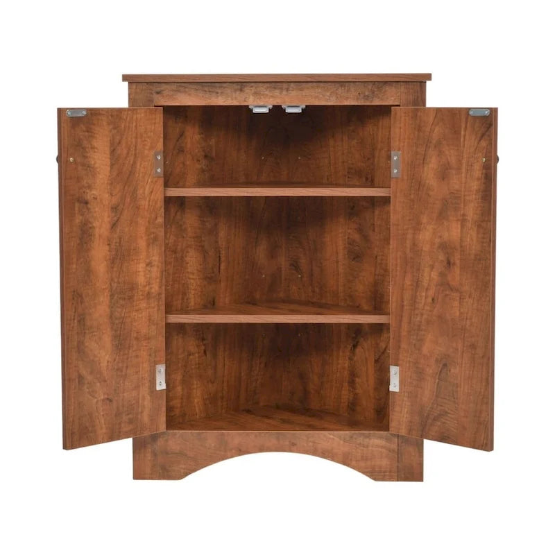 Meuble d'appoint d'angle marron pour salle de bain avec étagères réglables, meuble bas autoportant