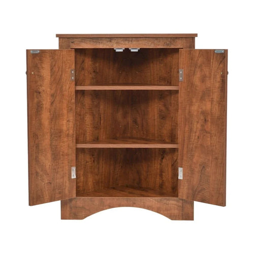 Meuble d'appoint d'angle marron pour salle de bain avec étagères réglables, meuble bas autoportant