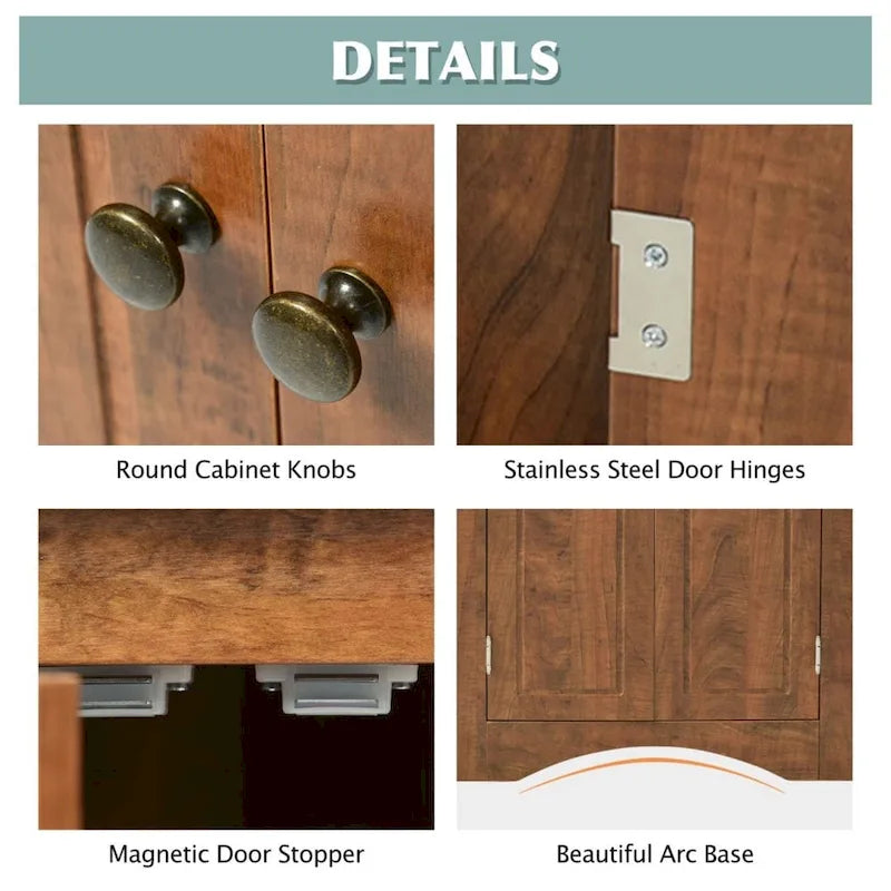 Meuble d'appoint d'angle marron pour salle de bain avec étagères réglables, meuble bas autoportant