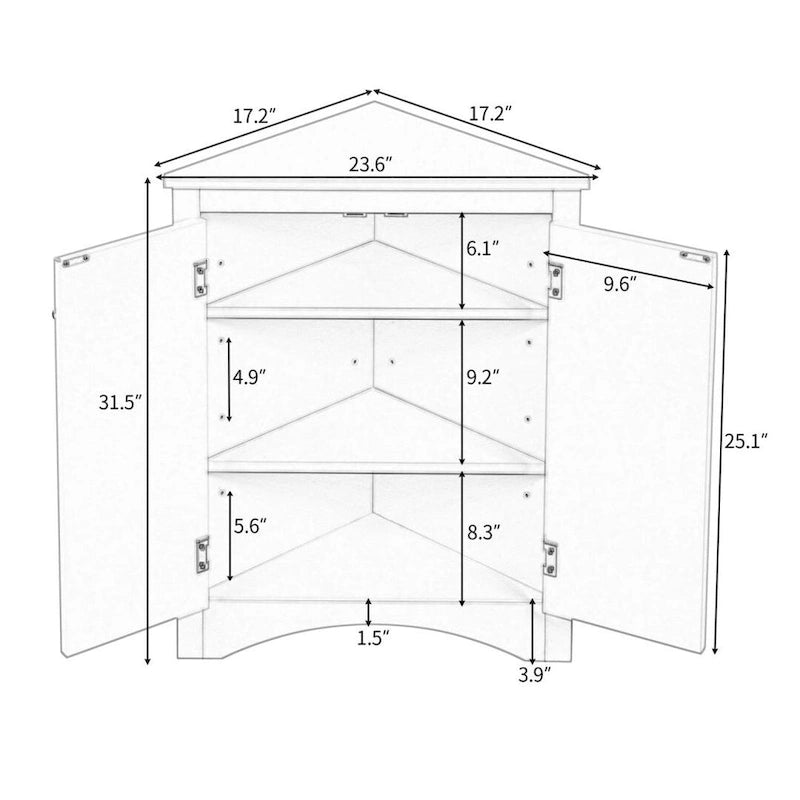 Meuble d'appoint d'angle marron pour salle de bain avec étagères réglables, meuble bas autoportant
