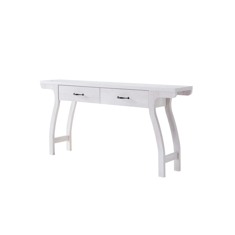 Console d'entrée contemporaine en chêne blanc à 2 tiroirs avec pieds incurvés
