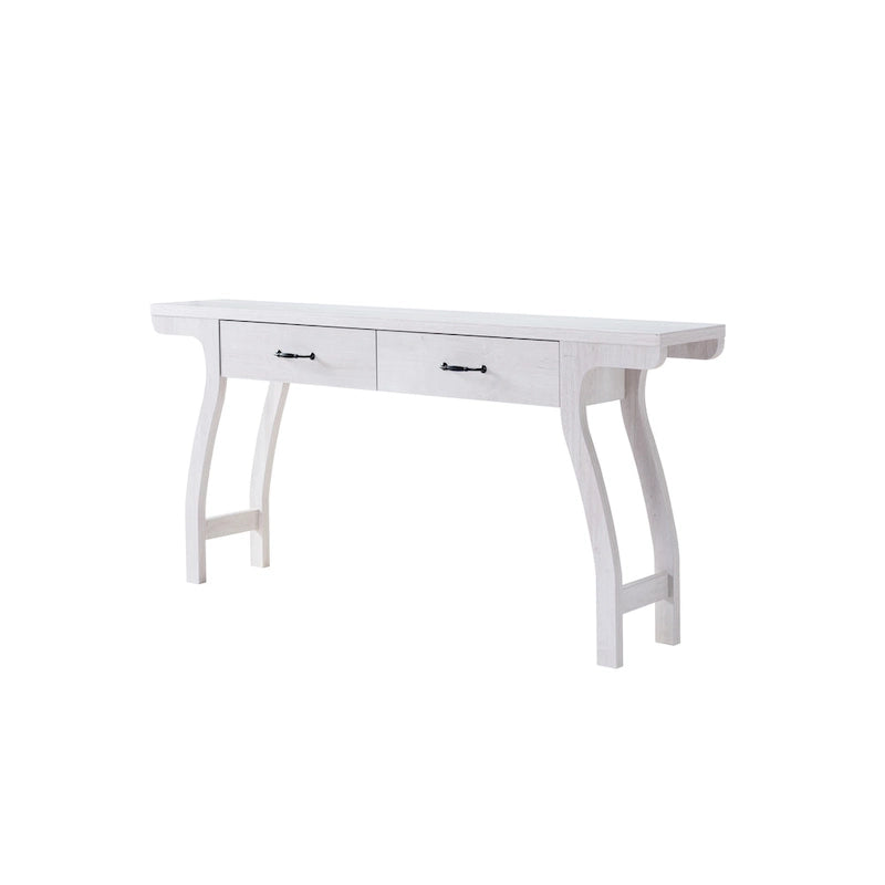 Console d'entrée contemporaine en chêne blanc à 2 tiroirs avec pieds incurvés