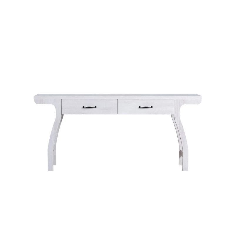 Console d'entrée contemporaine en chêne blanc à 2 tiroirs avec pieds incurvés