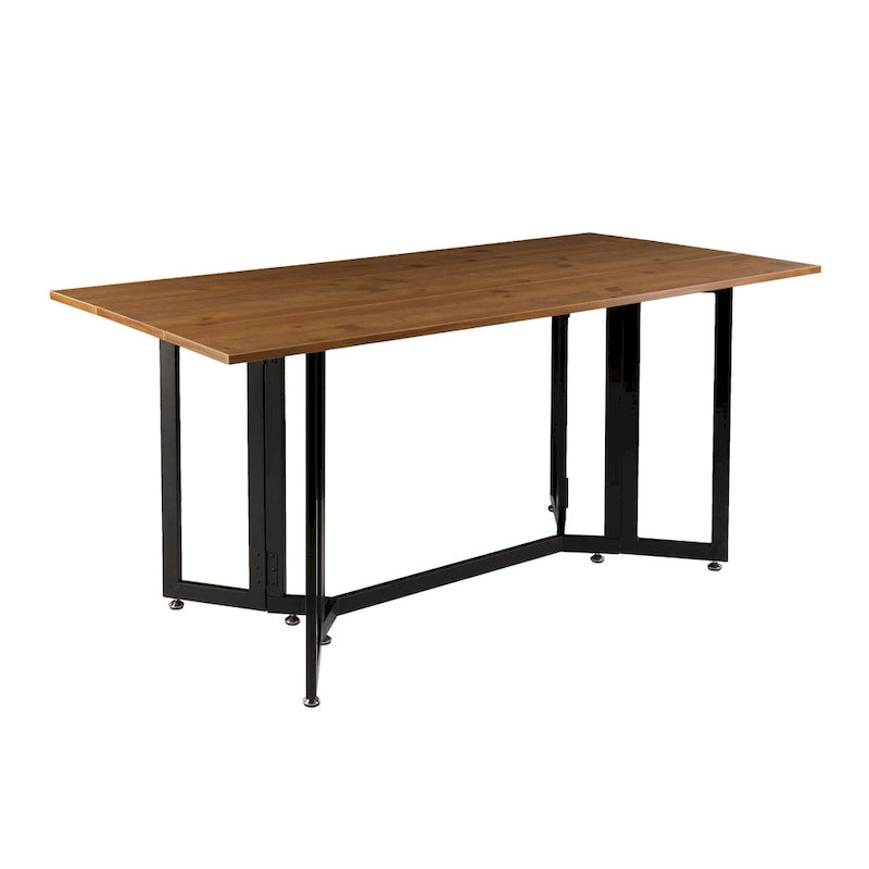 Table à manger escamotable en chêne patiné avec pieds en métal noir