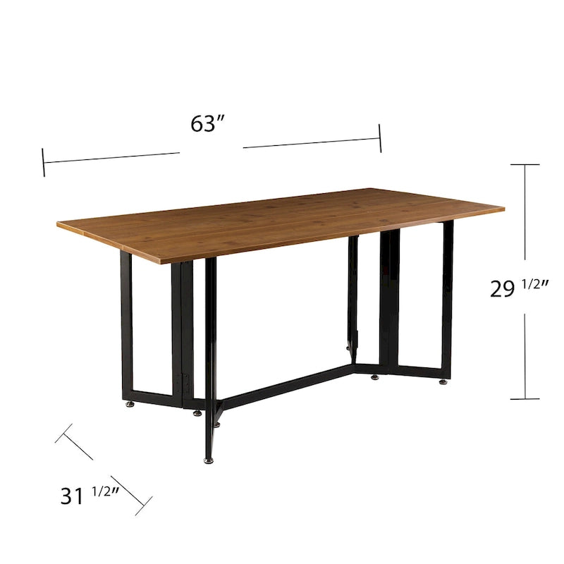Table à manger escamotable en chêne patiné avec pieds en métal noir