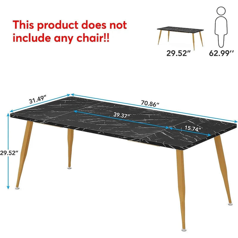 Table à manger rectangulaire en bois brun Pieds en métal noir Grande Capacité 6 à 8 personnes