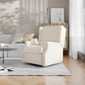 Fauteuil inclinable, pivotant, planant et à bascule manuel en tissu crème avec accoudoirs rembourrés