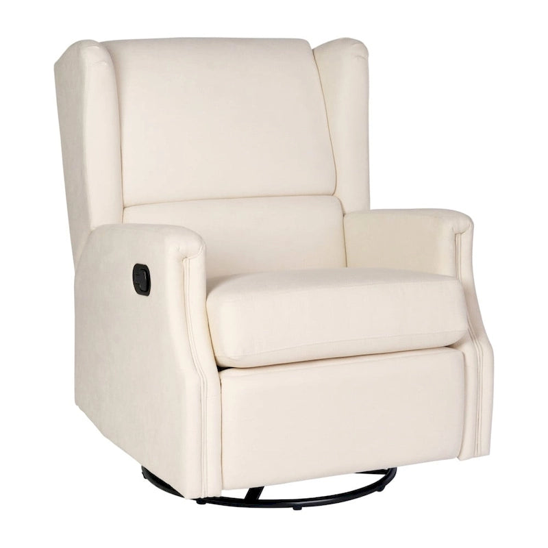 Fauteuil inclinable, pivotant, planant et à bascule manuel en tissu crème avec accoudoirs rembourrés