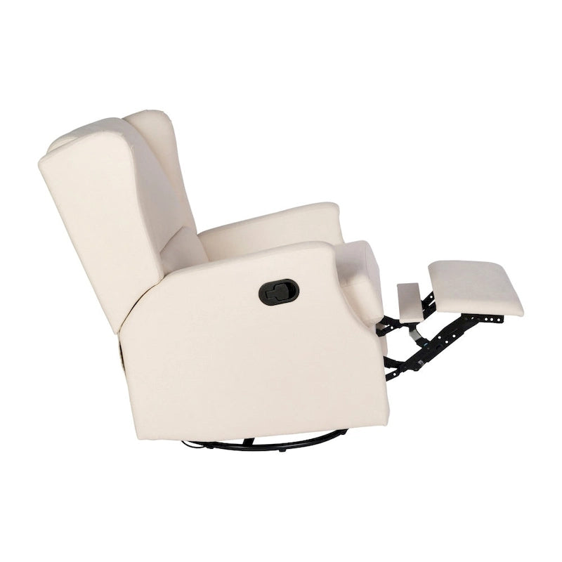 Fauteuil inclinable, pivotant, planant et à bascule manuel en tissu crème avec accoudoirs rembourrés