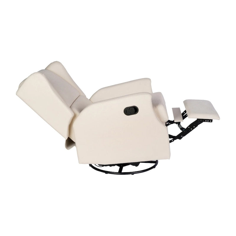 Fauteuil inclinable, pivotant, planant et à bascule manuel en tissu crème avec accoudoirs rembourrés