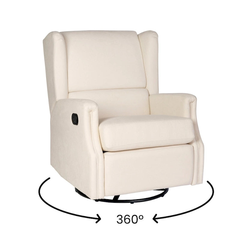 Fauteuil inclinable, pivotant, planant et à bascule manuel en tissu crème avec accoudoirs rembourrés