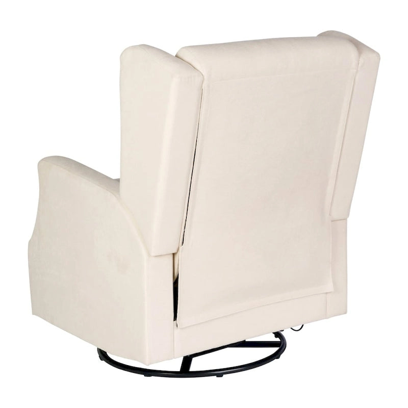 Fauteuil inclinable, pivotant, planant et à bascule manuel en tissu crème avec accoudoirs rembourrés