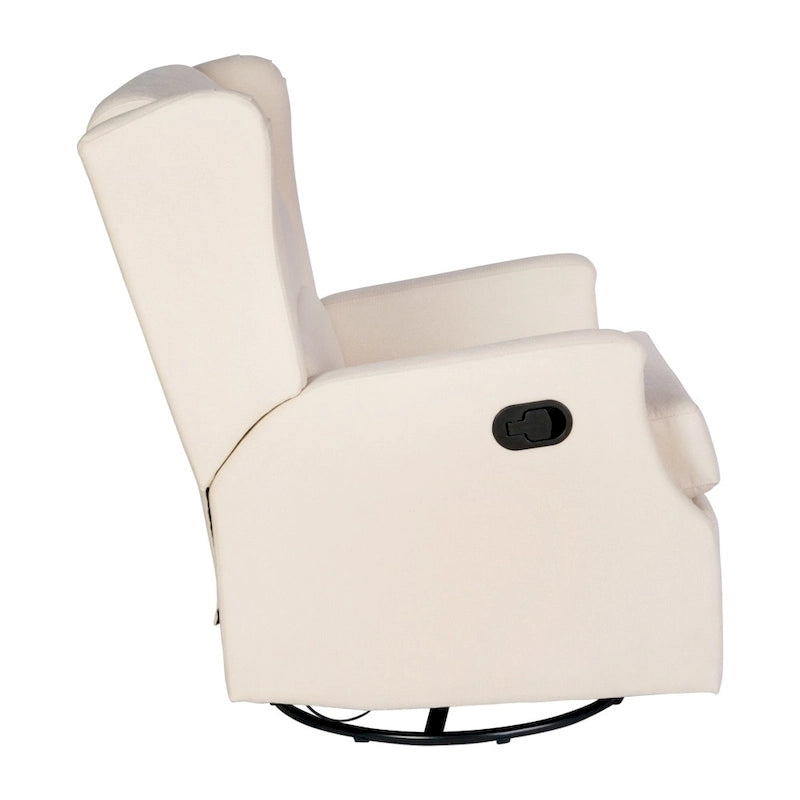 Fauteuil inclinable, pivotant, planant et à bascule manuel en tissu crème avec accoudoirs rembourrés