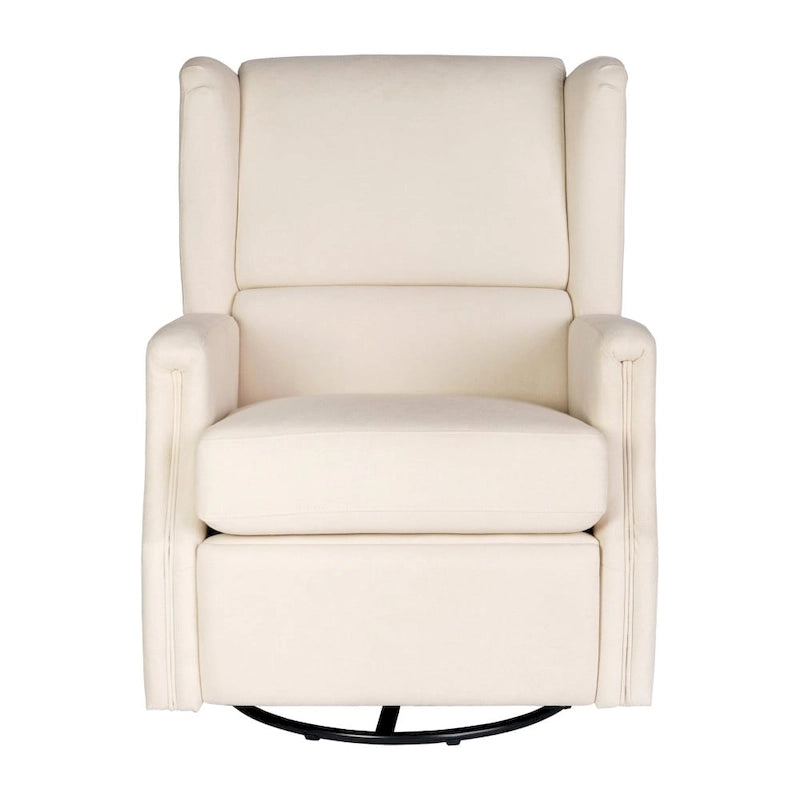 Fauteuil inclinable, pivotant, planant et à bascule manuel en tissu crème avec accoudoirs rembourrés