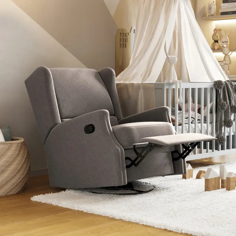 Fauteuil inclinable, pivotant, planant et à bascule manuel en tissu crème avec accoudoirs rembourrés