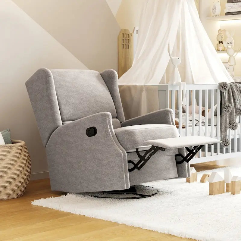 Fauteuil inclinable, pivotant, planant et à bascule manuel en tissu crème avec accoudoirs rembourrés