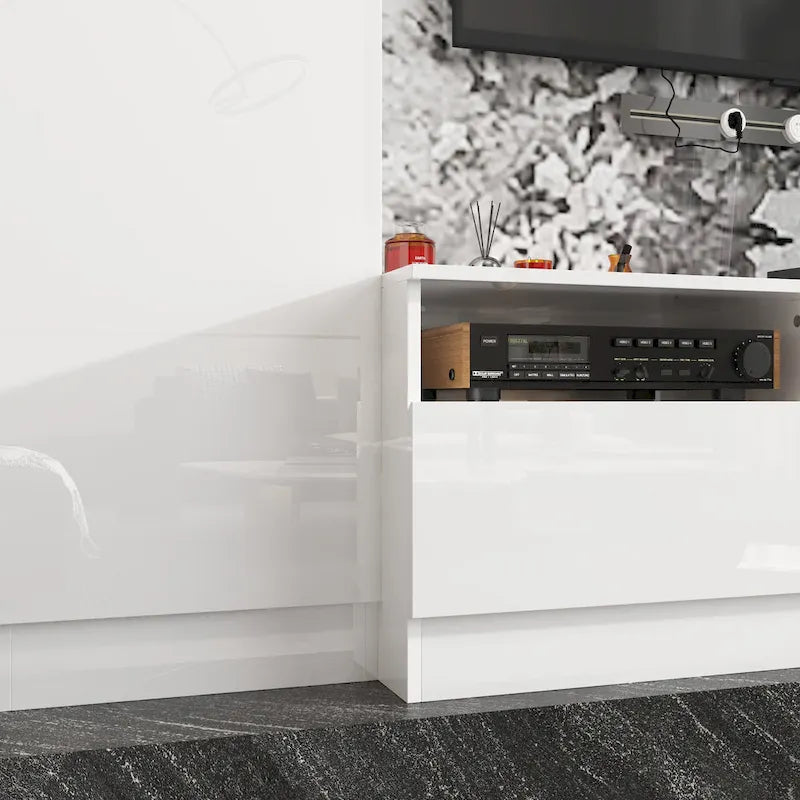 Meuble TV mural blanc ultra-brillant avec tiroirs de rangement