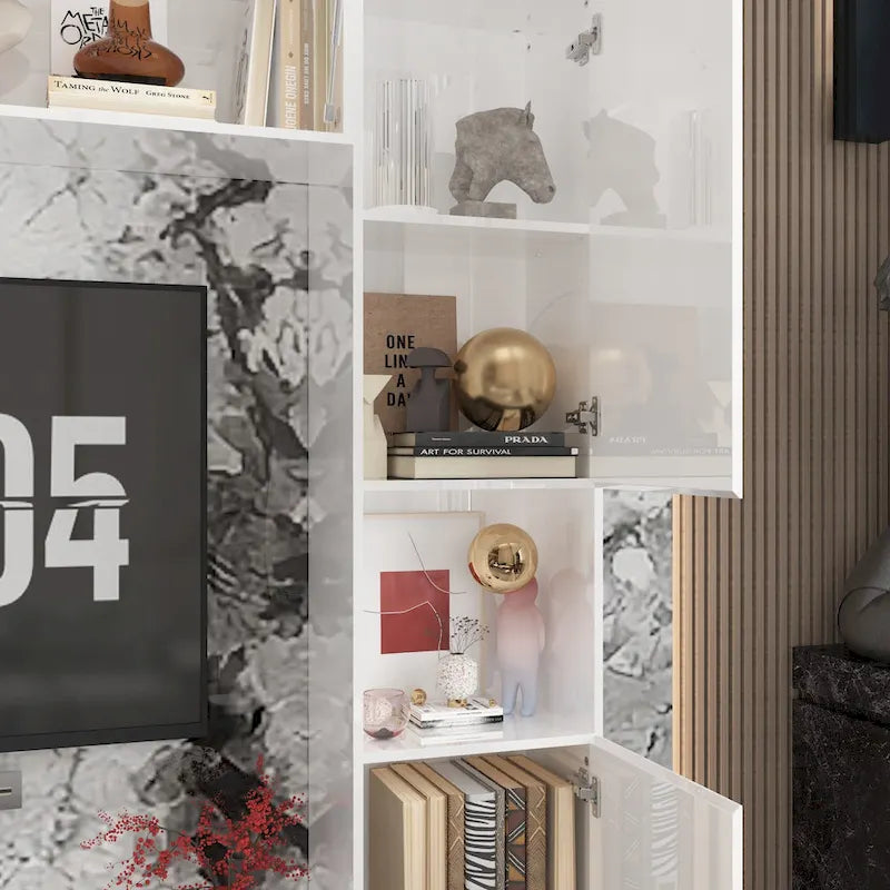 Meuble TV mural blanc ultra-brillant avec tiroirs de rangement