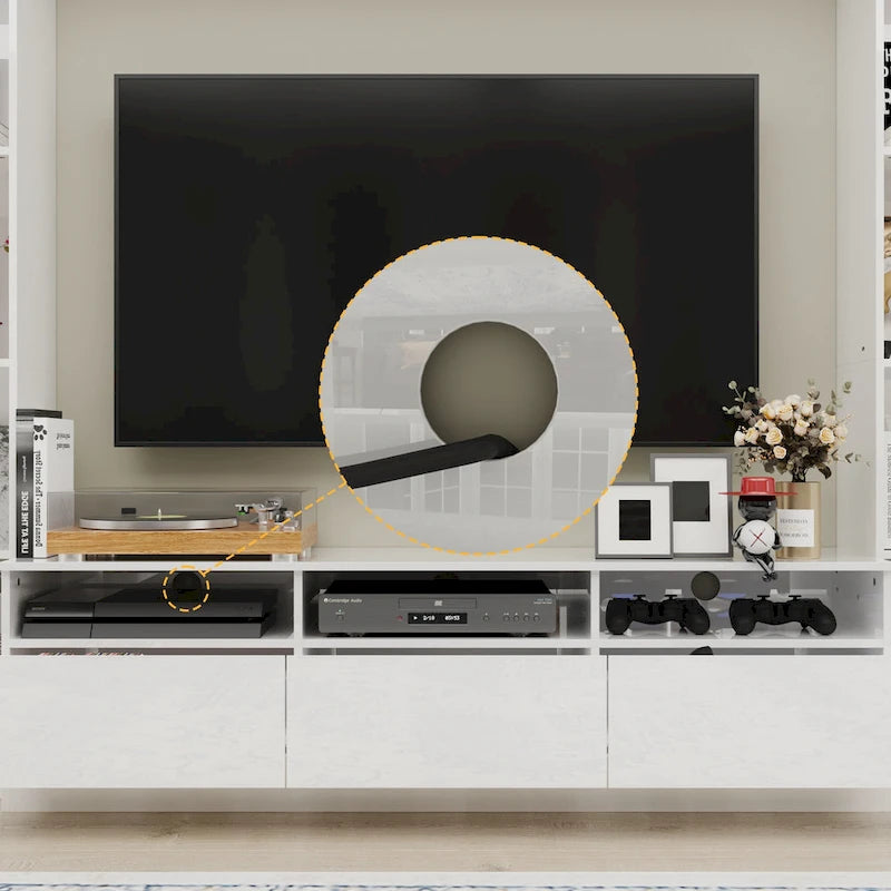 Meuble TV mural blanc ultra-brillant avec tiroirs de rangement
