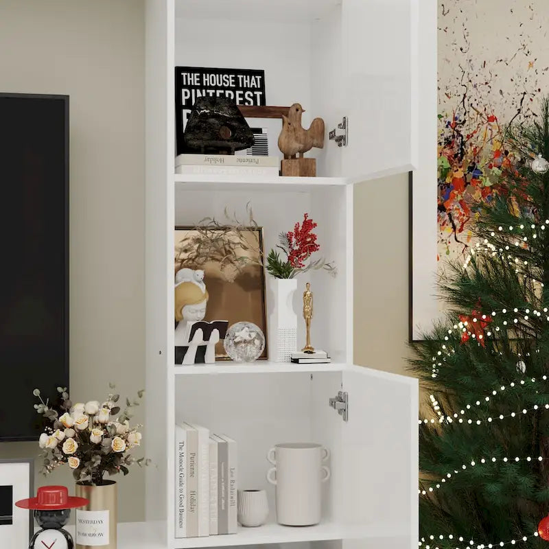 Meuble TV mural blanc ultra-brillant avec tiroirs de rangement