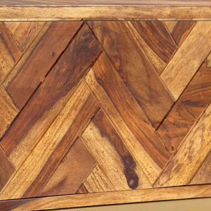 Meuble TV en bois de Sesham massif, pieds en fer doré, console multimédia