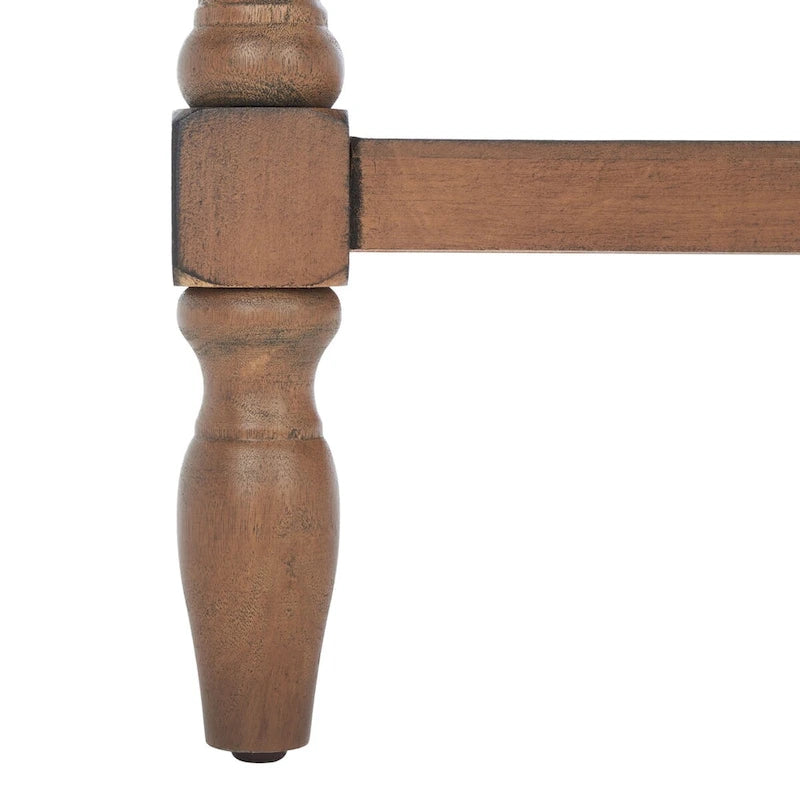 Console de ferme à 2 tiroirs avec étagère ouverte et pieds tournés en boule