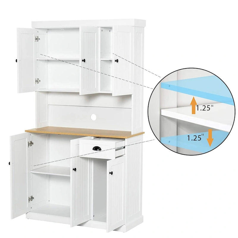 Meuble de rangement de cuisine avec support pour micro-ondes et étagères réglables