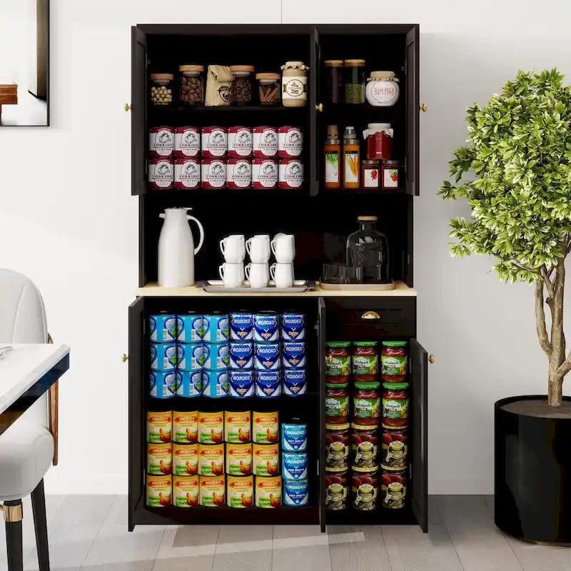 Meuble de rangement de cuisine avec support pour micro-ondes et étagères réglables