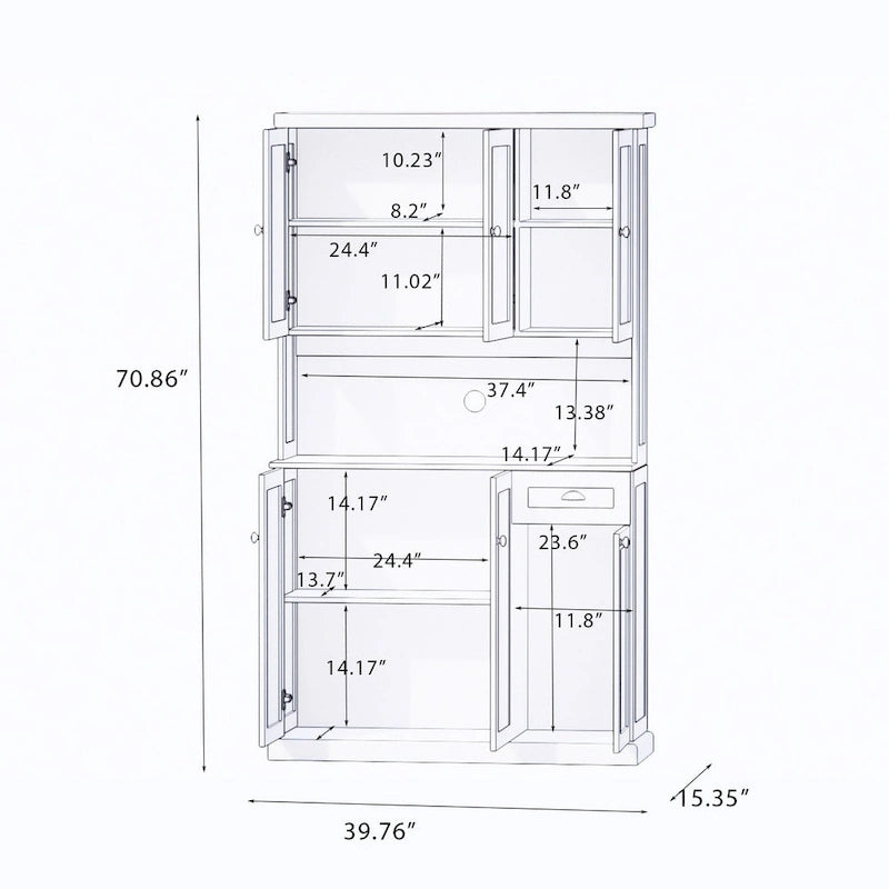 Meuble de rangement de cuisine avec support pour micro-ondes et étagères réglables