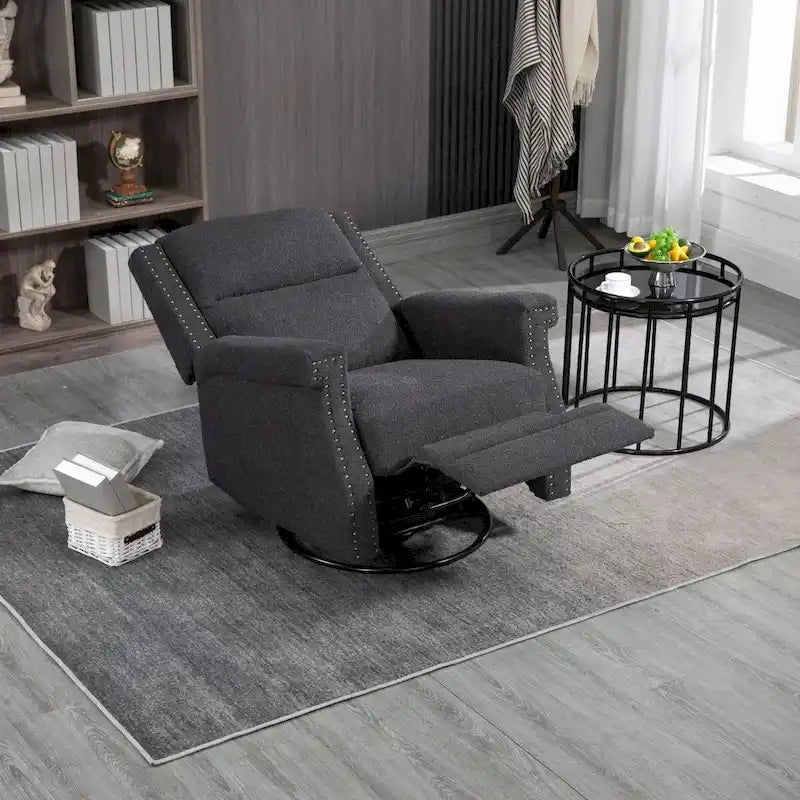 Fauteuil inclinable à bascule pivotant en bouclette avec rotation à 360 degrés et garniture cloutée