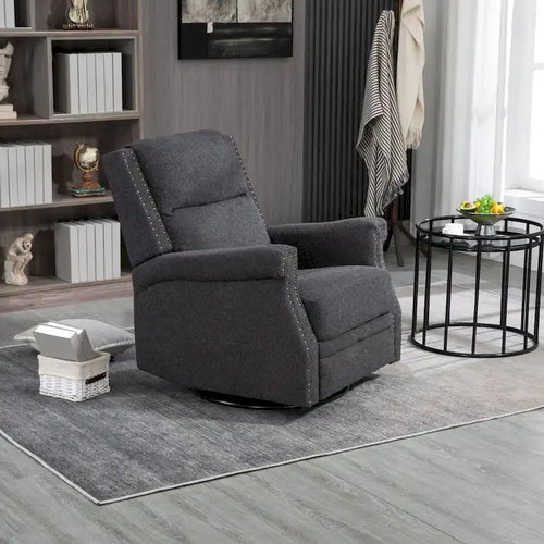 Fauteuil inclinable à bascule pivotant en bouclette avec rotation à 360 degrés et garniture cloutée