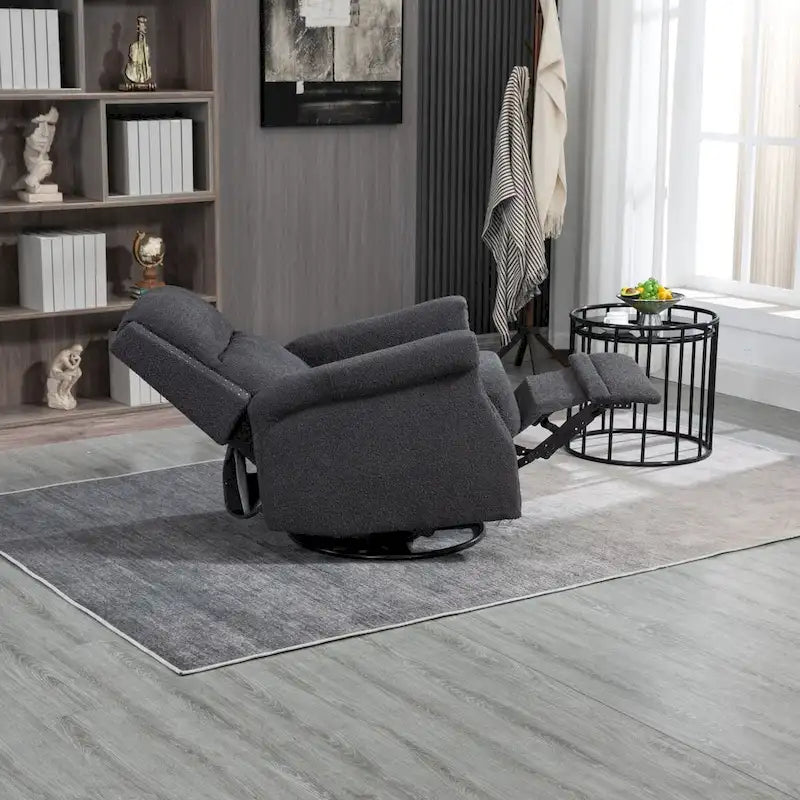 Fauteuil inclinable à bascule pivotant en bouclette avec rotation à 360 degrés et garniture cloutée