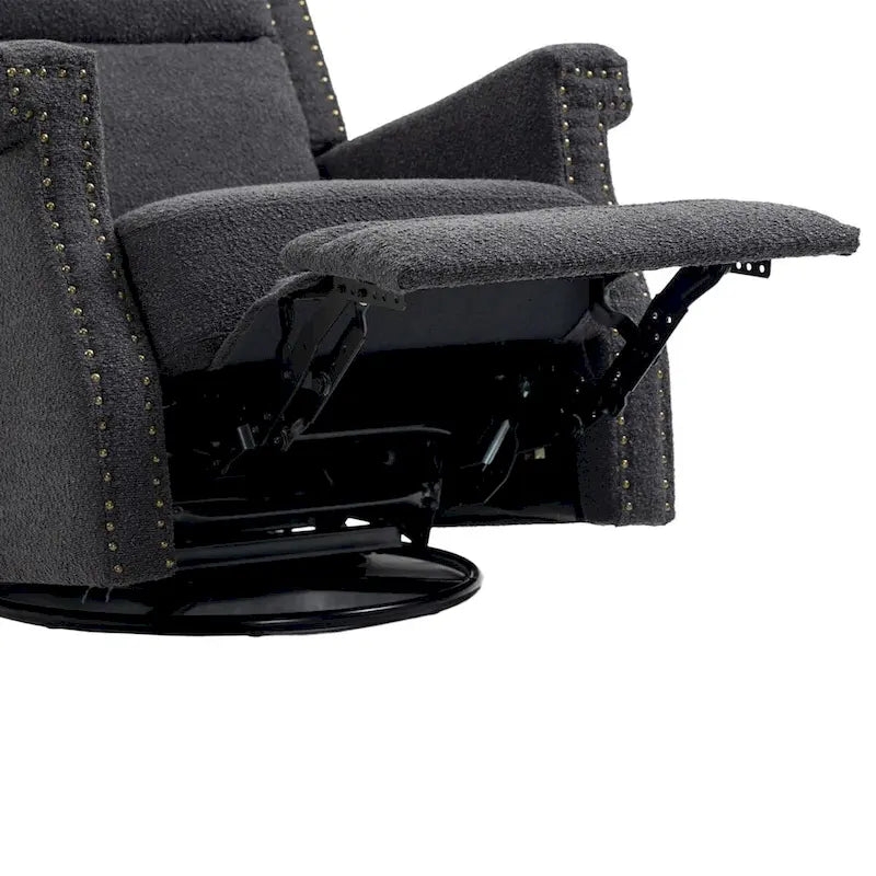 Fauteuil inclinable à bascule pivotant en bouclette avec rotation à 360 degrés et garniture cloutée