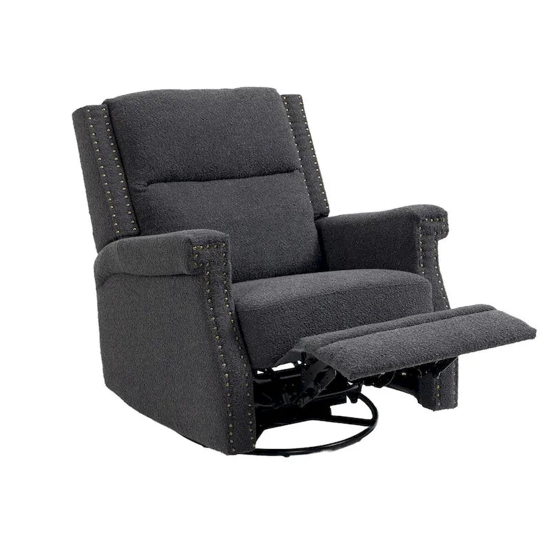 Fauteuil inclinable à bascule pivotant en bouclette avec rotation à 360 degrés et garniture cloutée