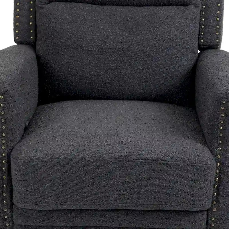 Fauteuil inclinable à bascule pivotant en bouclette avec rotation à 360 degrés et garniture cloutée