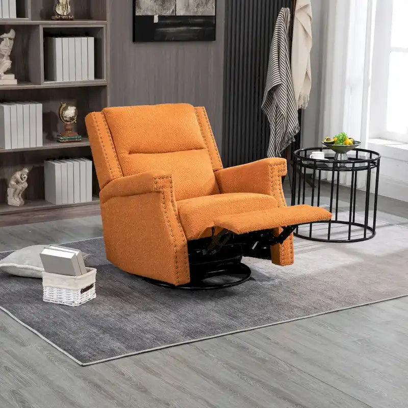Fauteuil inclinable à bascule pivotant en bouclette avec rotation à 360 degrés et garniture cloutée