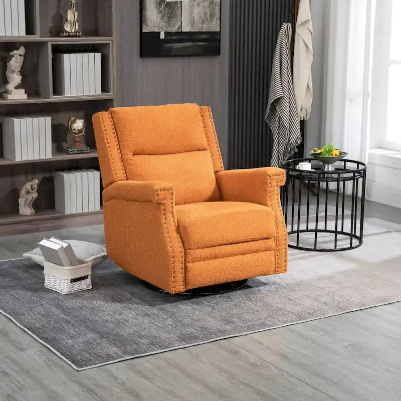 Fauteuil inclinable à bascule pivotant en bouclette avec rotation à 360 degrés et garniture cloutée