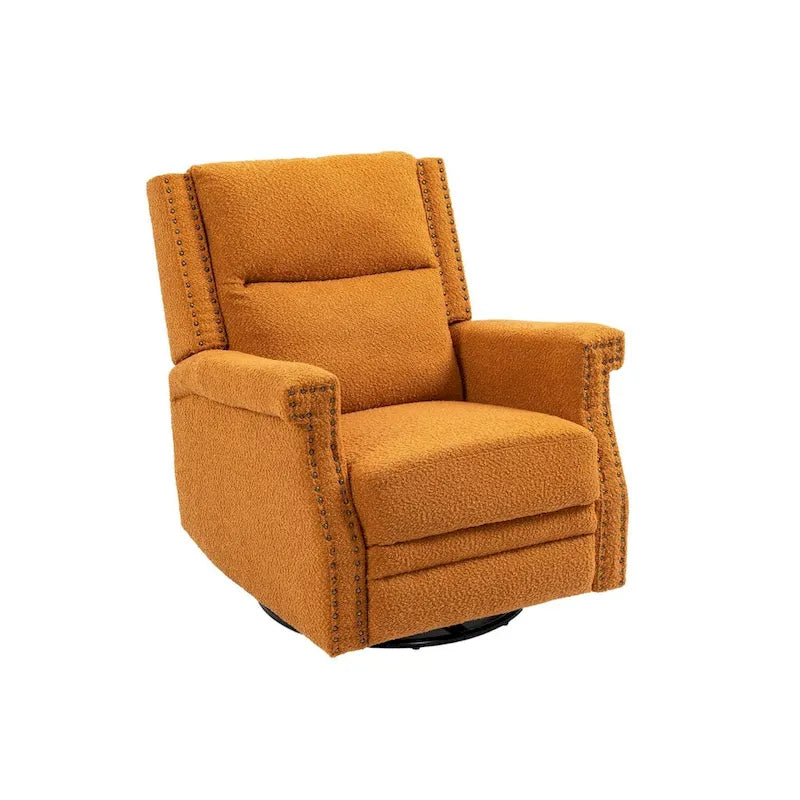 Fauteuil inclinable à bascule pivotant en bouclette avec rotation à 360 degrés et garniture cloutée
