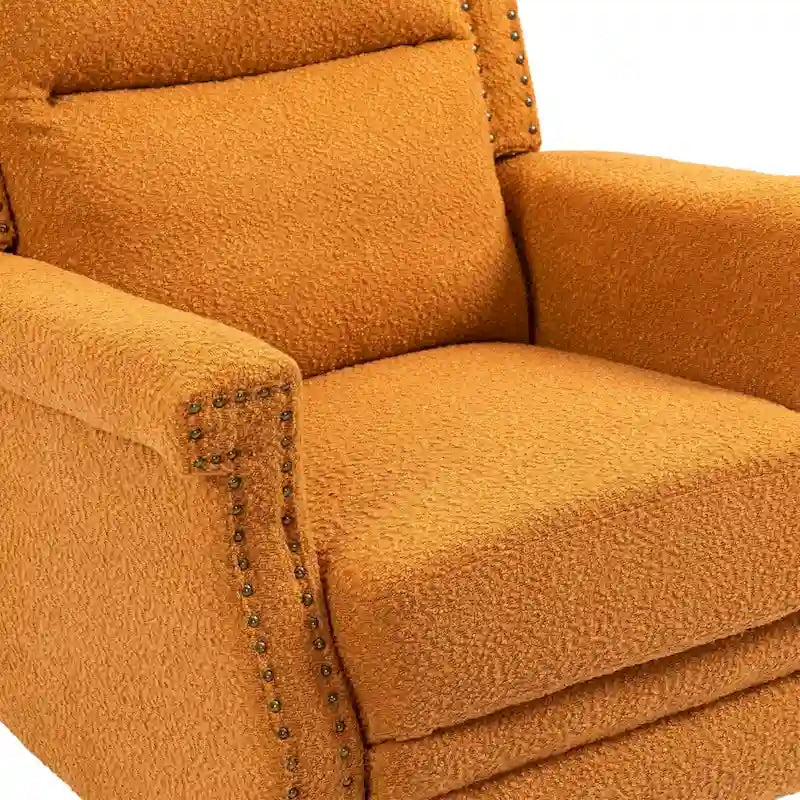 Fauteuil inclinable à bascule pivotant en bouclette avec rotation à 360 degrés et garniture cloutée